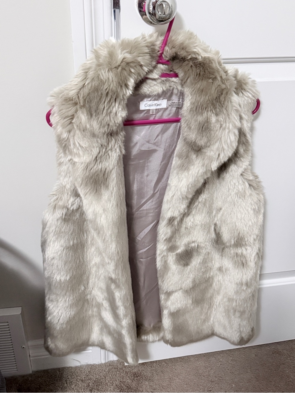 Calvin Klein Faux Fur Vest in Light Beige